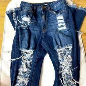 Dark Wash Fray flared Jeans